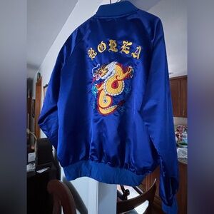 Blue Satin Jacket with Dragon Embroidery